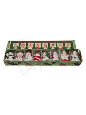 Vintage 8pc Commodore Japan Ceramic Christmas Card Place Settings Box #3010